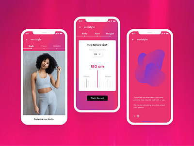 Veristyle | Personalized fashion, powered by AI ai app body clothes design fashion graphic design height mobile online pink shop shopping style ui ux