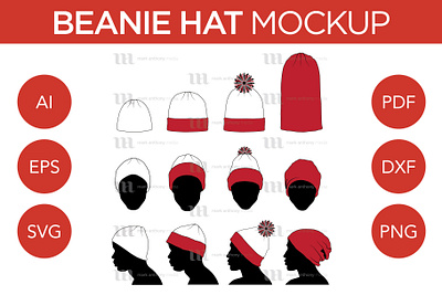 Beanie, Toque, Knit, Winter Hat - Vector Template Mockup beanie