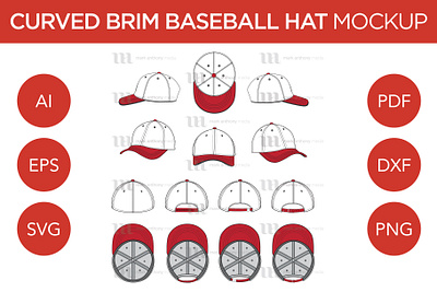 Curved Brim Baseball Hats - Vector Template Mockup curved