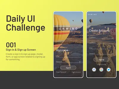 Day 001 of UI Challenge. Unwind Travel App dailyui design ui ux