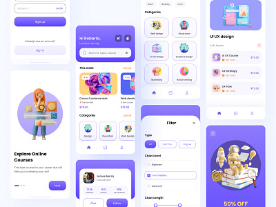 Easy Learn-educational Mobile app 3d app app ui design clean ui course course app e learning education app education platform ios app design learning platform minimal mobile app design online education online school study study app ui ux ui ux design