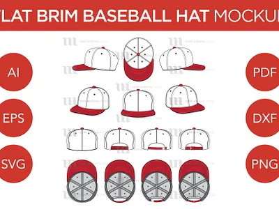Flat Brim Baseball Hats - Vector Template Mockup flat