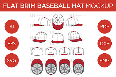 Flat Brim Baseball Hats - Vector Template Mockup flat