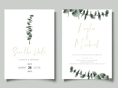 Wedding Invitation Card - Watercolor Eucalyptus Leaf art background botanical decoration design elegant eucalyptus graphic design handdrawn illustration leaf leaves minimalist plant simple template watercolor wedding wedding invitation card wedding invitation template