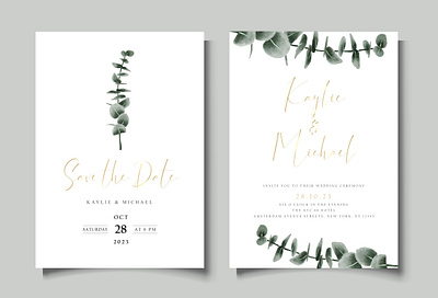 Wedding Invitation Card - Watercolor Eucalyptus Leaf art background botanical decoration design elegant eucalyptus graphic design handdrawn illustration leaf leaves minimalist plant simple template watercolor wedding wedding invitation card wedding invitation template