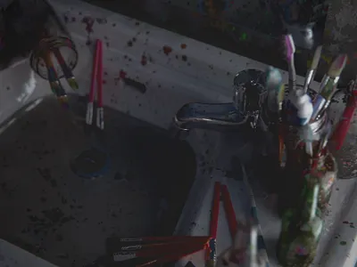 Artists Sink - Realism Study 3d art b3d blender blender3d design illustration messy paint paint brush real sink