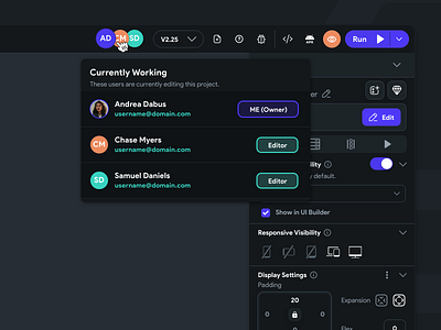 Real Time Collaboration in Flutterflow (WIP) app collaboration darkmode dropdown figma modal nocode saas sketch team ui uiux ux