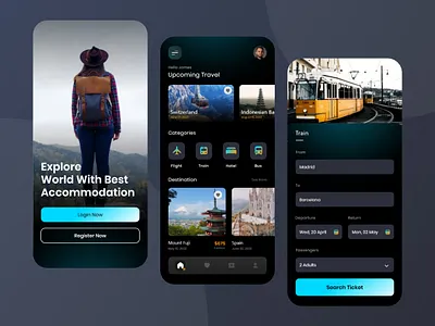 Booking Ticket and Travel app design e commerce app ecommerce graphic design online ticket product design ticket booking travel app ui design ui
