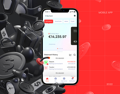 Finportal 3d animation behance crypto application design graphic design mobile app ui ux web