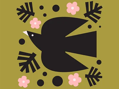 flying into the weekend bird dots flowers geometric leaves mid century minimal modern simple