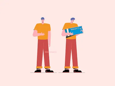Confused Guy Over Walmart Package 2d character confused design dribbble flat design guy illustration inspirations package shot vector walmart