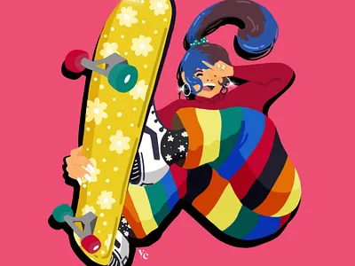 Skater Girl 2d design bright colors color palette digital design digital drawing fashion illustration flat illustration girl skating illustration procreate procreate illustration rainbow skateboard skateboarding women skateboarding