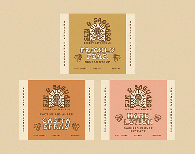 Sun & Saguaro Branding and Label design by Abby Leighton arizona art nouveau botanical branding cactus desert lettering logo modern hertiage retro vintage western