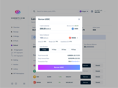 Lending: Borrow Modal blockchain defi design lending ui web web3