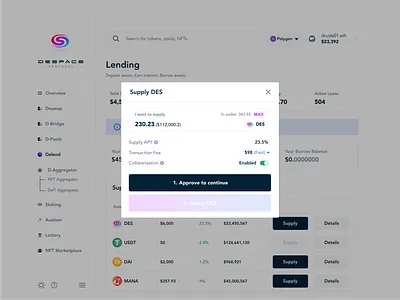 Lending: Supply Modal blockchain crypto defi design lending ui web web3