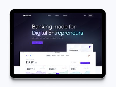 Winden: Landing Page on AWWWARDS! awwwards bank landing page banking cards credit card dark dashboard fintech fintech landing page gradient interaction landing landing page saas