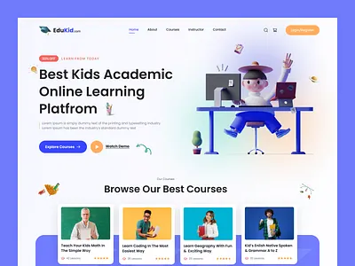 Kids Education Website course e learning education hero section illustration landing page learning learning platform online class online course online education online learning school skills student teaching training university web design website