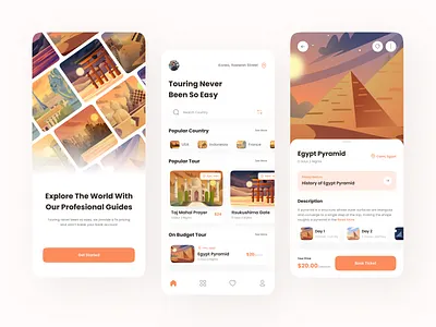 Touring App cairo design destination egypt guide holiday mobile mobile app mobile design mobile ui tour touring travel travel agency travel app travelling ui ui design uiux vacation