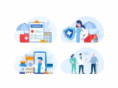 Insurance & Medical Concept Vector Illustration branding character content design doctor freelance graphic graphic design illustration illustrator landing page logo medical project template ui ux vector website