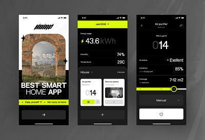 Home - Smart home app ⭐ android app app application brutalism clean dark mode design home iphone app minimalism mobile smart home ui ux