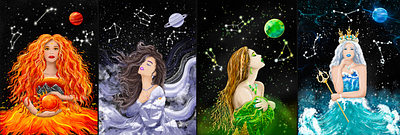 Goddess of Natural Elements astrology book illustration character design constellations design goddess illustration logo portrait portrait illustration space art