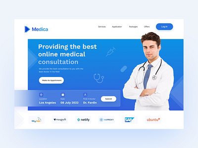 User friendly Medical Header Design banner blue clean colofulr doctor gradient graphic design header hospital medical neat patient ui ux vaccine website white