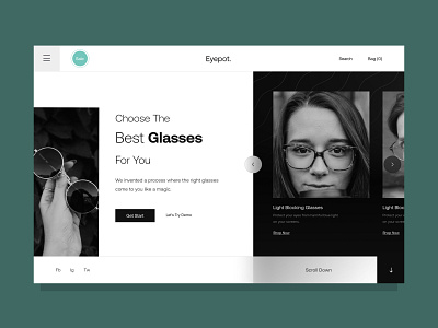 Eyepot website concept. clean creative design eyepot eyewear glasses graphic design illustration minimal trending ui uidesigners uigarage uigers uiux ux uxdesigners uxtrends webdesign