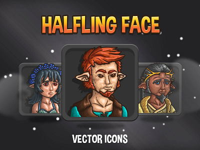 Free Halfling Avatars 2d asset assets avatar avatars fantasy game game assets gamedev icon icone icons indie indie game mmo mmorpg pack rpg set vector