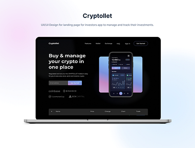 Cryptollet - UX/UI Designer for landing page for investors dri dribbble figma landing landing page landingpage site ui web page web site webpage