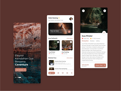 Cave Adventure and Education Platform adventure android booking app clean design destination explore flat minimal mobile mobile app travel app trip ui ux vacation