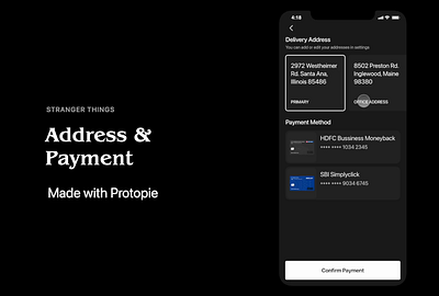 Stranger Things | Address & Payment animation app design madewithprotopie mobile motion graphics netflix protopie stranger things strangerthingsstore ui ux