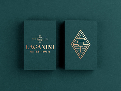 Laganini Chill Room anniversary bar card chill classy club drink elegant emblem glass gold green identity logo modern retro seal