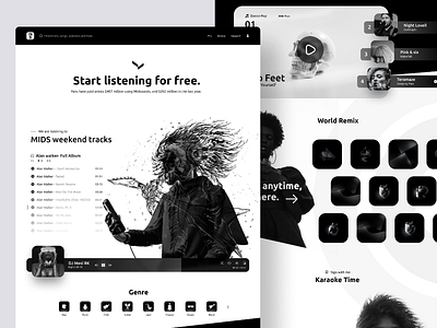 MIDsounds | BW Music Library artist artistic black and white concept dark dotchallenge empower ui illustration landign page landing music music library music player musician ui ui work visual design web design website design