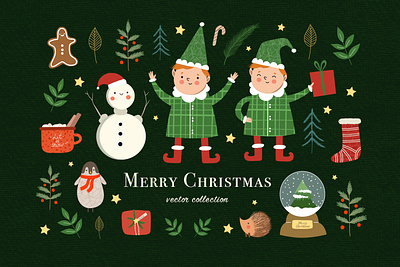Merry Christmas collection 🎄 2023 banner christmas clipart cute design elf illustration marshmallow merry new year rabbit snowman vector