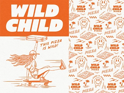 Wild Child Pizza beach branding cali vibes fast food graphic design hand drawn illustration logo design pattern design pizza pizza restaurant portland skateboarding summer vintage design wild