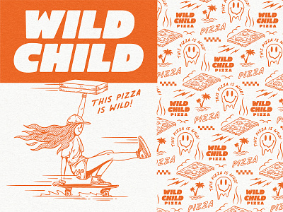 Wild Child Pizza beach branding cali vibes fast food graphic design hand drawn illustration logo design pattern design pizza pizza restaurant portland skateboarding summer vintage design wild