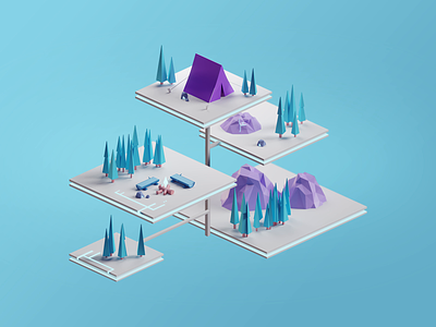Crypto Camp Illustrations 3d animation blender branding camp creative crypto forest illustration motion graphics mountains nft polygon