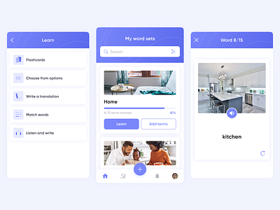Mobile app for learning new words education flashcards languages learning mobile app set of words terms ui words