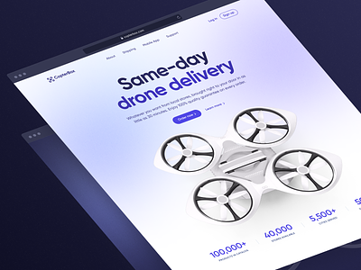 Drone delivery hero concept cargo clean copter delivery design drone future hero landing logistics lp modern order page parcel ship shipping site web website