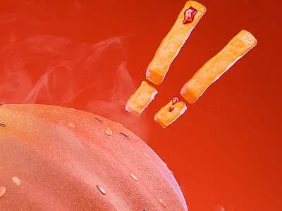 Burger with French fries🍔 3d 3dart blender branding bread burger character characterdesign cute french fries red tasty