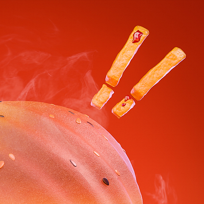 Burger with French fries🍔 3d 3dart blender branding bread burger character characterdesign cute french fries red tasty