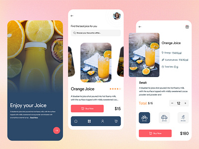 Fruit Juice Mobile App card clean design drink elements fruit juice juice app juices mobile mobile app resturant typography ui ux