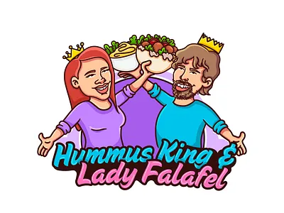 Hummus King & Lady Falafel branding character design design falafel falafel logo graphic design hummus hummus logo illustration king king logo kng logo logo design queen queen logo ui ux vector