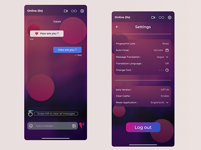 Settings and chat screen app design glasmorphism neumorphism redesign ui ux