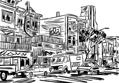 Lower Haight (San Francisco) black and white california cars and buildings city digital ink lower haight san francisco sketch street view