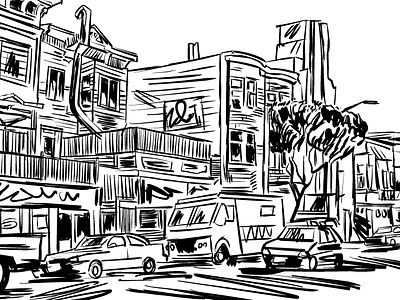 Lower Haight (San Francisco) black and white california cars and buildings city digital ink lower haight san francisco sketch street view