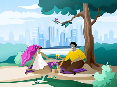 Picnic in the big city adobe adobe illustrator affinity affinity designer branding characters city design graphic designer illustration ipad love nature people picnic ui vector