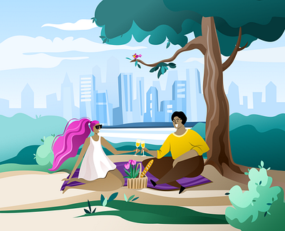 Picnic in the big city adobe adobe illustrator affinity affinity designer branding characters city design graphic designer illustration ipad love nature people picnic ui vector