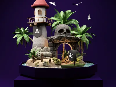 pirate villa! 3d 3d modelling art artwork blender blender3d branding color design flat graphic design illustration logo ui