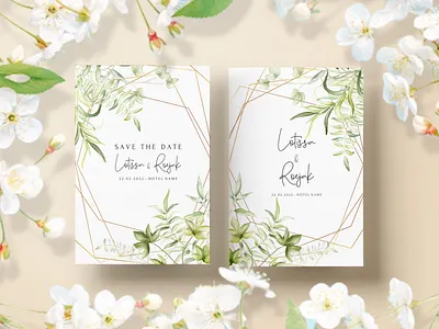 Wedding invitation template with beautiful watercolor leaves art background beautiful border branding card celebration decoration decorative design elegant floral flower illustration invitation logo ui wreath
